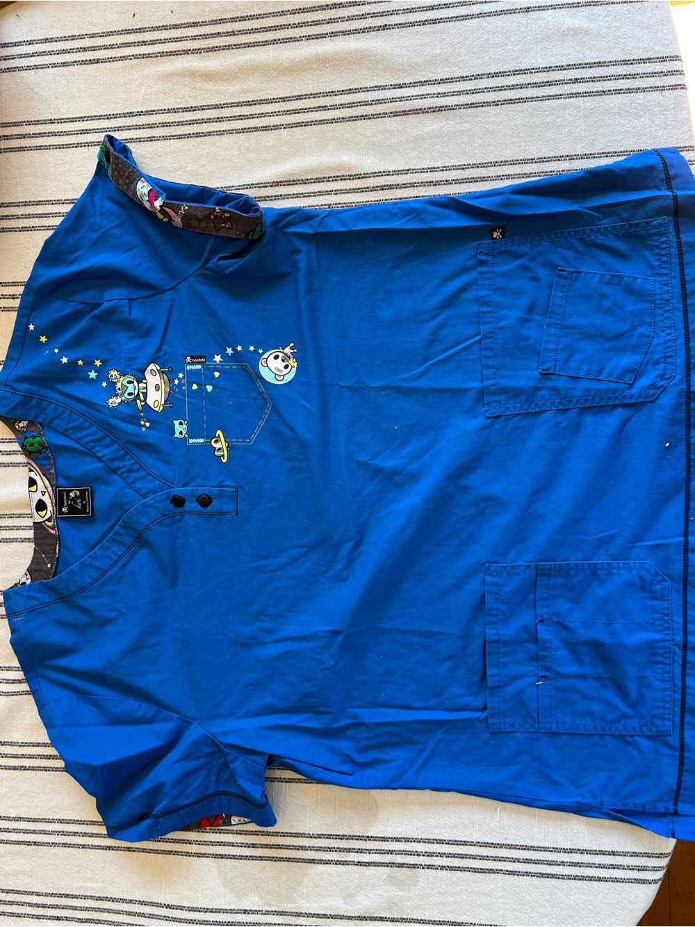 Lot of 2, tokidoki cute  Royal Blue and Lt. blue  Short Sleeve Scrub Tops